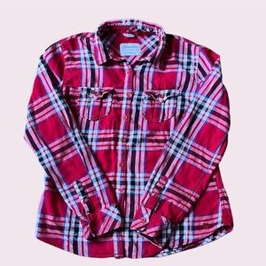 Aeropostale Girls Signature Red Plaid Flannel Button Down Shirt Size Large